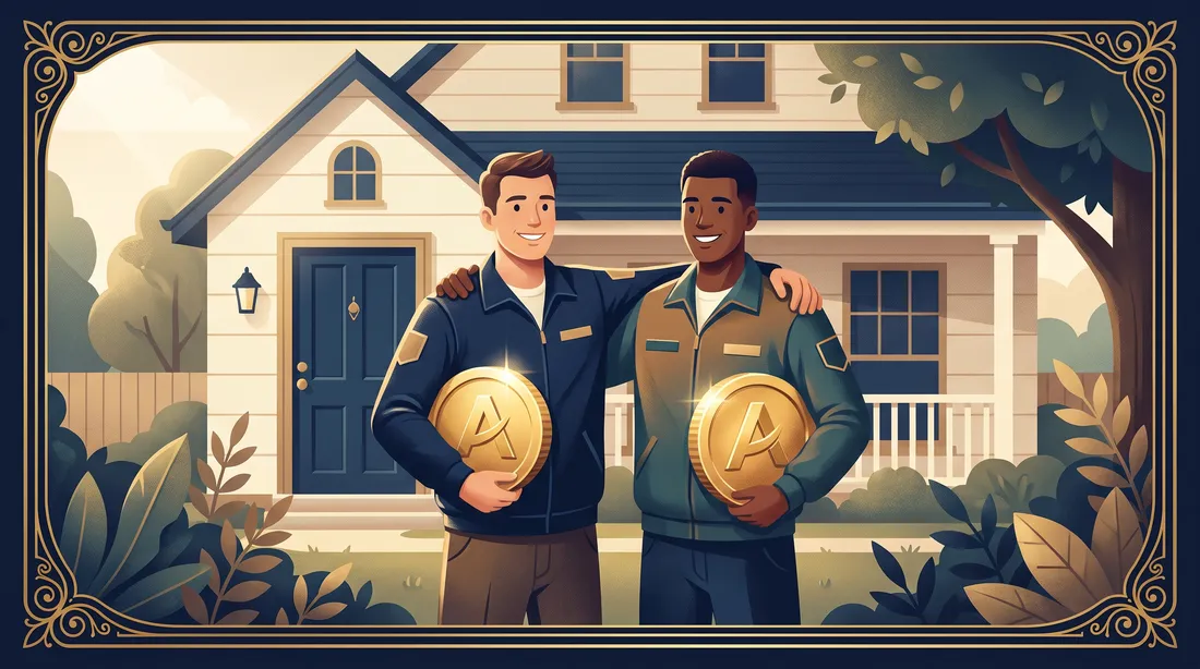 Service members sharing a home each draw full BAH, shown as two members in front of one house with separate allowances